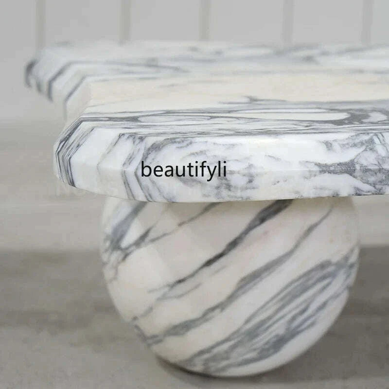 Marble coffee table with large white color, Nordic marble   in the living room, small apartment simple household coffee table