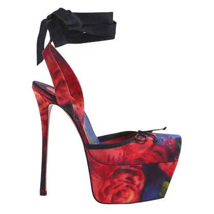 European and American High-heeled Dance Platform Silk Satin Square Bow Sandals  Shoes Women Zapatos Mujer