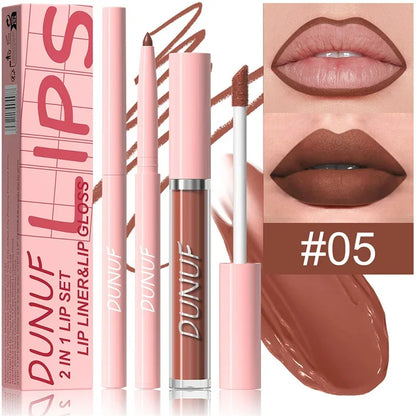 12 Color Matte Lip Liner Pencil Lip Gloss Set Waterproof Lipliner Pen Red Brown High Pigmented Lip Glaze Lips Cosmetics Makeup