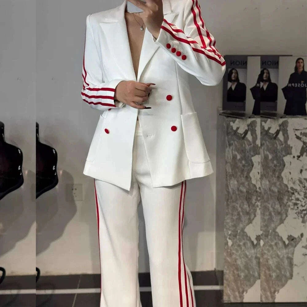 Luxury Women 2 Piece Pants Sets Double Breasted Peak Lapel Regular Length Slim Fit Female Clothing High Quality Blazer Trousers