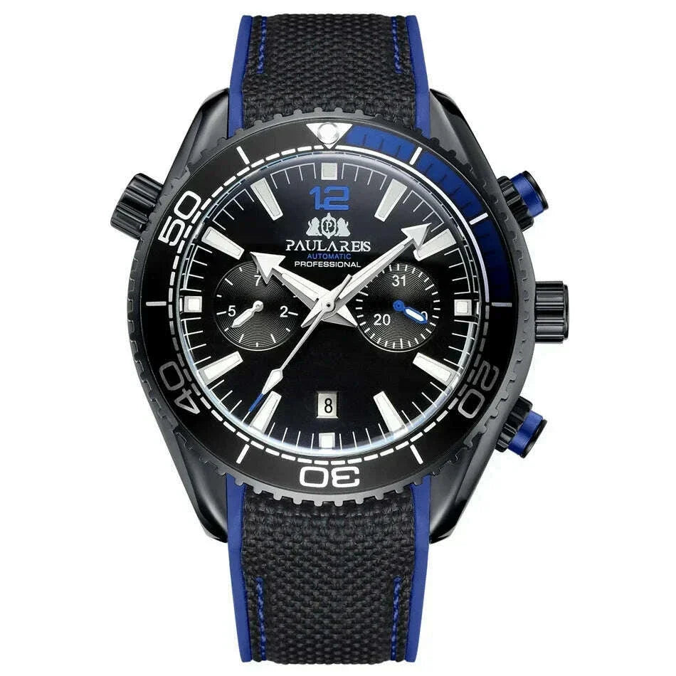 Automatic Watch for Men Mechanical Canvas Rubber Strap Orange Blue Red Multifunction Date Month Reloj Hombre Baratos