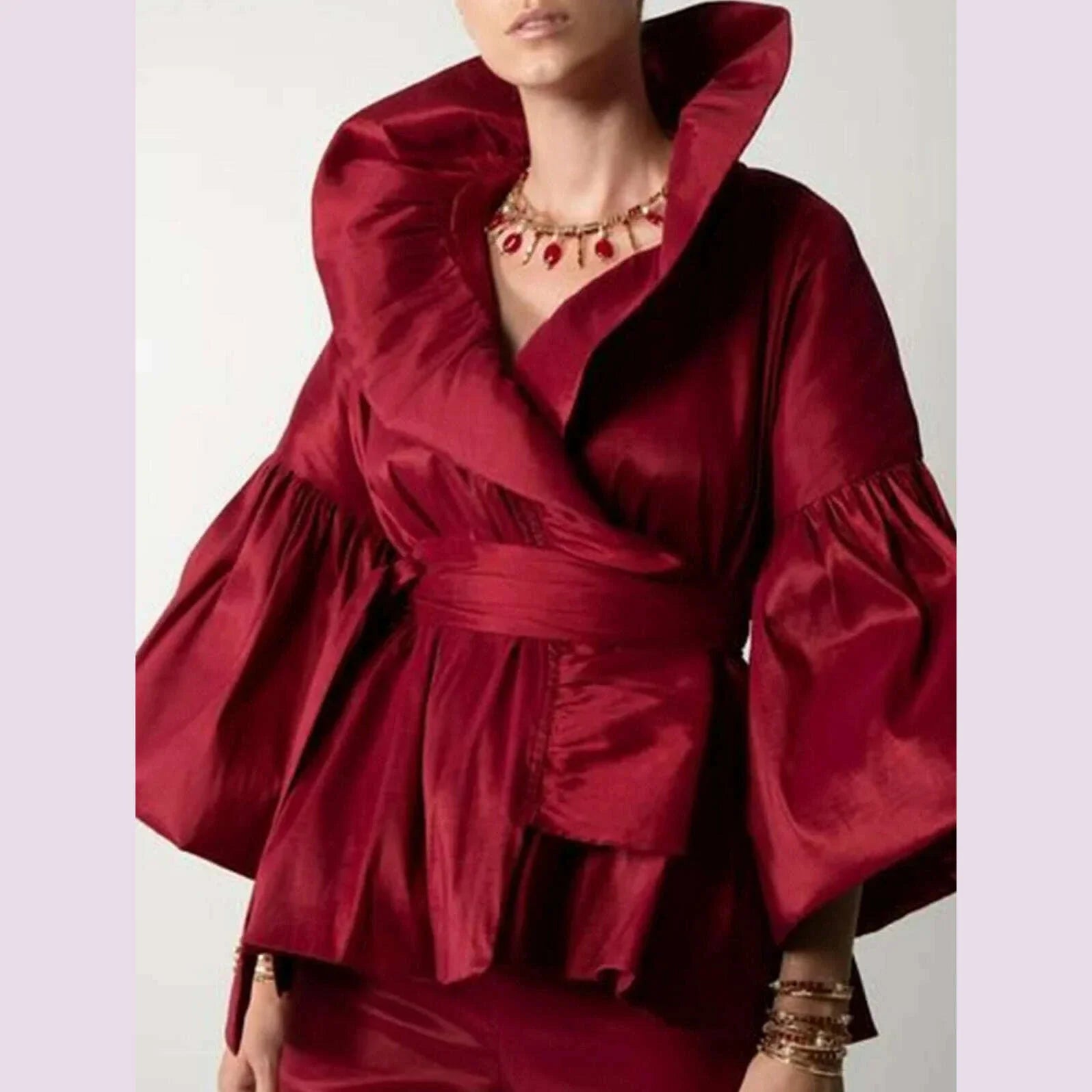 Elegant Turn Down Collar Women Blouse Puff Long Sleeve Ruffles Lady Blouse Shirt Women Tops Blouses Shirts Blusas Para Mujer