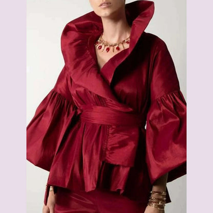 Elegant Turn Down Collar Women Blouse Puff Long Sleeve Ruffles Lady Blouse Shirt Women Tops Blouses Shirts Blusas Para Mujer