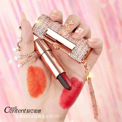 5 In 1 Colors Lipstick Matte Velvet Sexy Red Lip Tint Smooth Long Lasting Waterproof Easy to Wear Magic Lip Makeup for Women