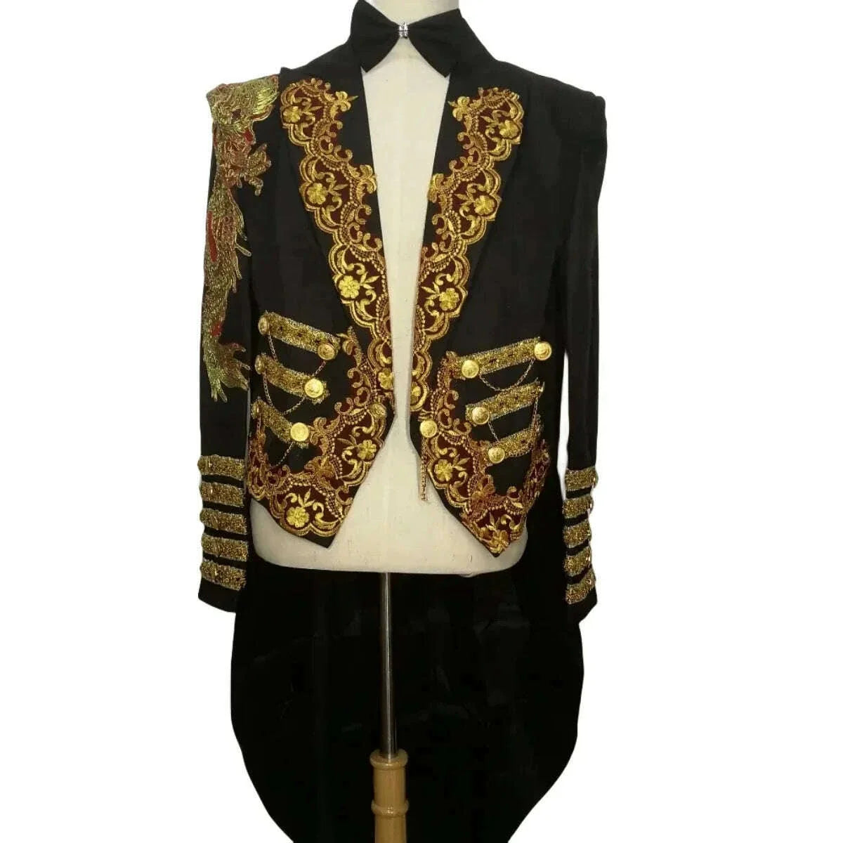 Court Tuxedo Magic Costume Black Red Blue Embroidery Long Tailcoat Blazers Bar Singer Host Stage Wear Wedding Suit Jackets