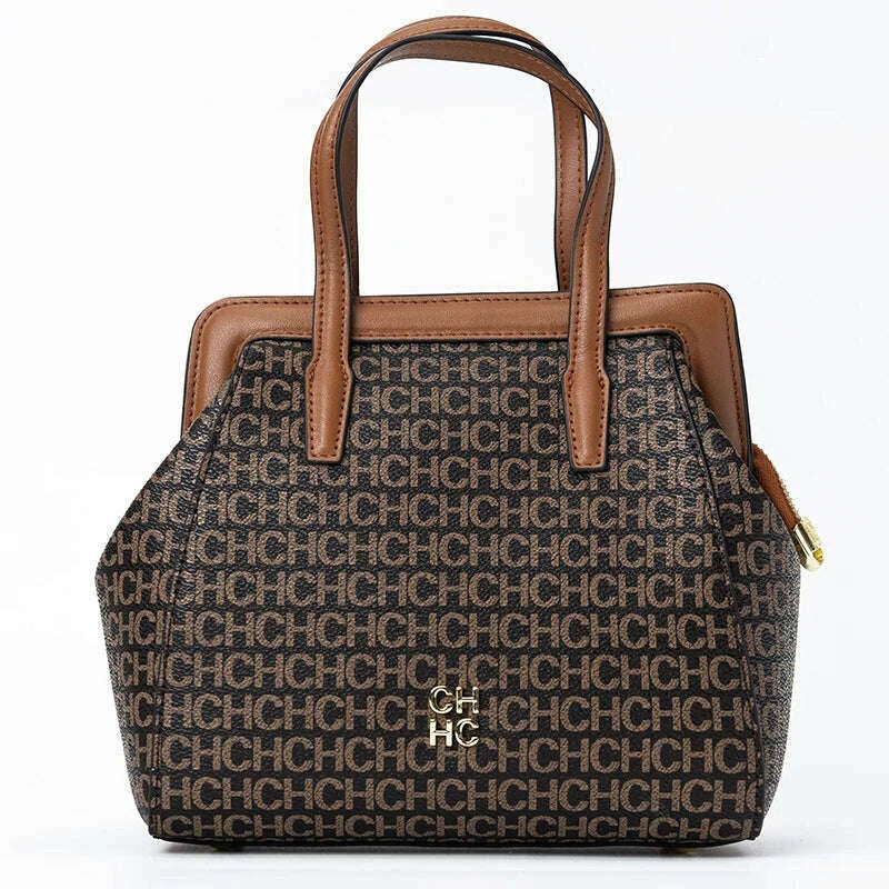 CH Classic Fashion Zipper Design Women's Handbag, Monogram Print, Versatile Solid Color Block Shoulder Bag