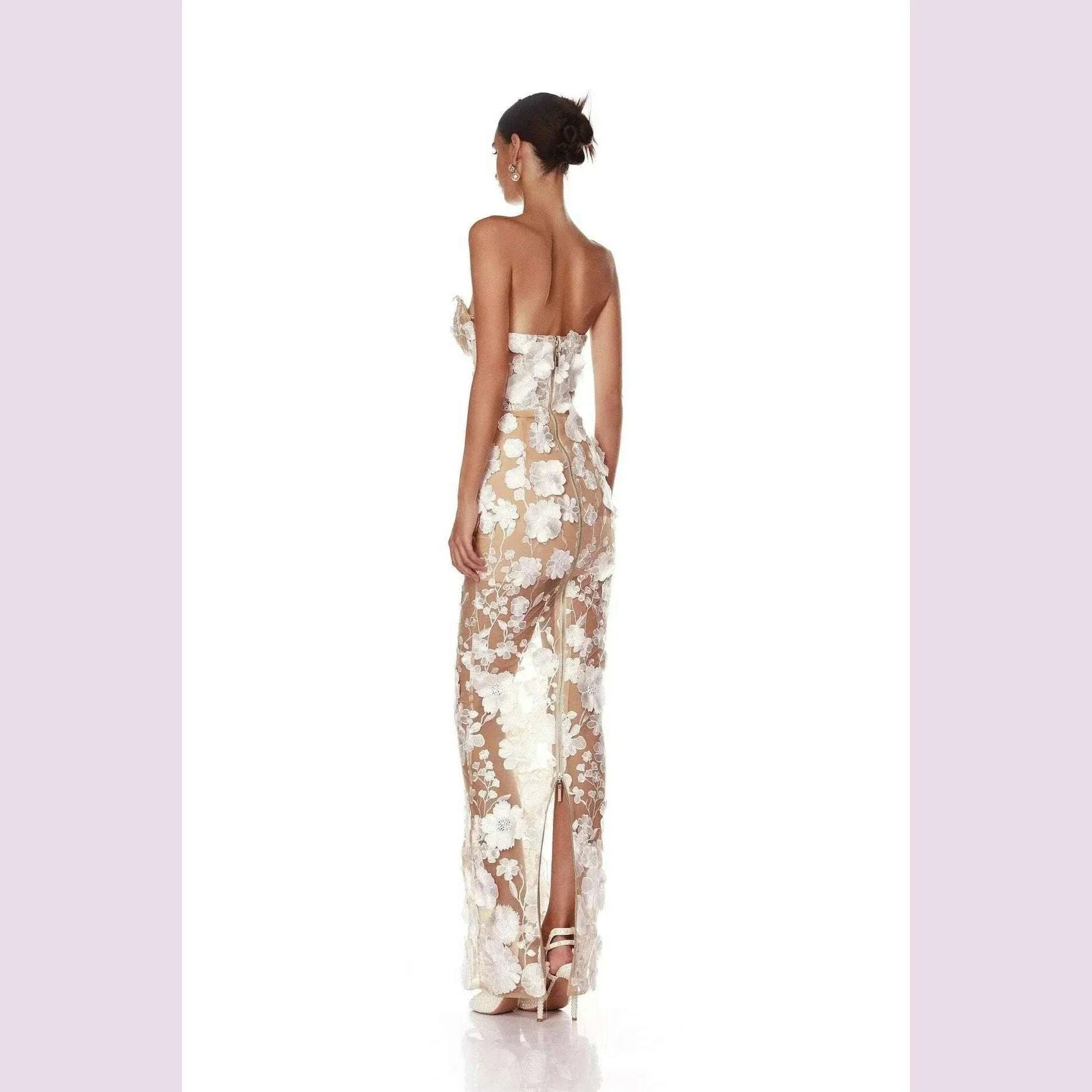 Luxurious 3D Flowers Chest Wrapping Dresses Spring Women High Waist Zipper Knee Length Dress Female Sleeveless Backless Dress