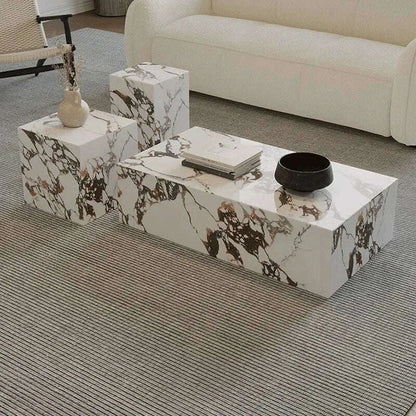 Luxury Stone Coffee Table, Nordic French Retro Design, Compact Corner Table Set for Small Space Living Room, High-End Side Table