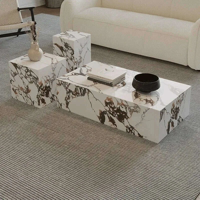 Luxury Stone Coffee Table, Nordic French Retro Design, Compact Corner Table Set for Small Space Living Room, High-End Side Table