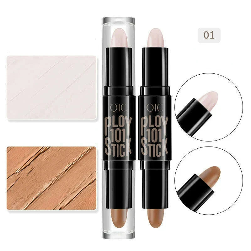 QIC Double-headed Concealer Stick Three-dimensional Repair Volume Brighten Face Highlight Concealer Pen Color Repair Makeup