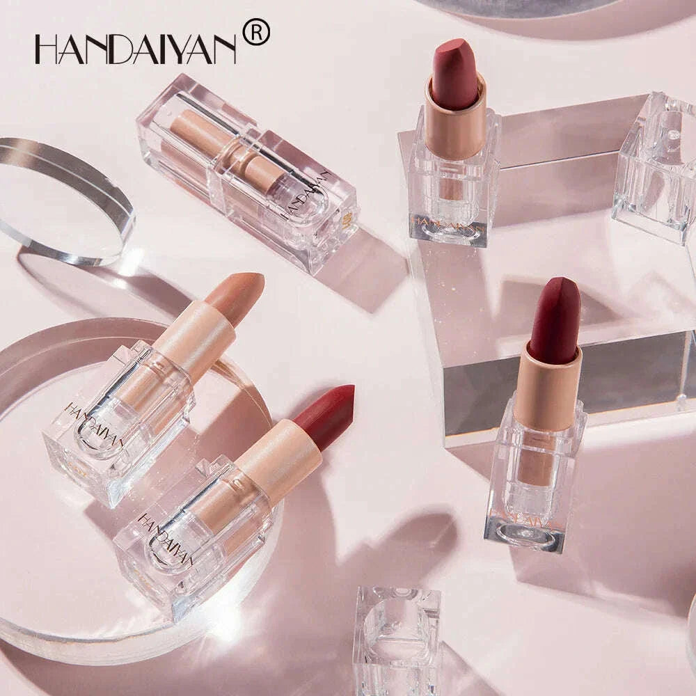 Handaiyan 12 Colors Matte Waterproof Velvet Nude Lipstick Sexy Red Brown Pigments Makeup Long Lasting Profissional