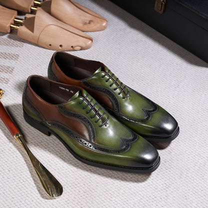 Luxury Italian Men&#39;s Oxfords Genuine Leather Brogue Wingtip Wedding Party Dress Shoes for Men Classic Lace-Up Office Formal Shoe