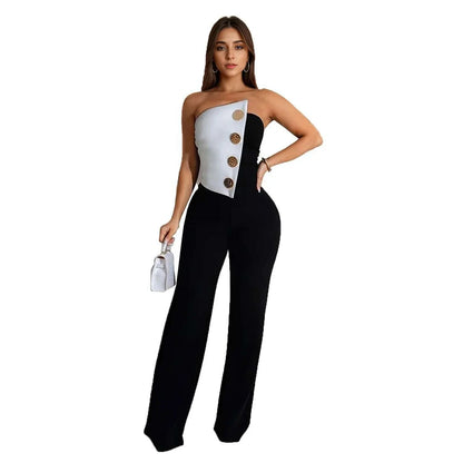 2025 Hot Style Fashion Buttons Women Jumpsuits Sexy Strapless Sleeveless Summer Casual Holidays Rompers Party Clothing