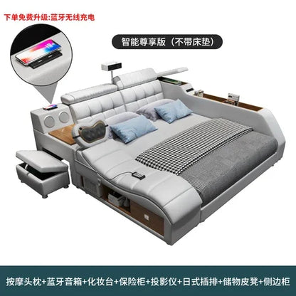 Multi functional intelligent massage tatami leather bed master bedroom double 2m bed wedding bed modern minimalist projector