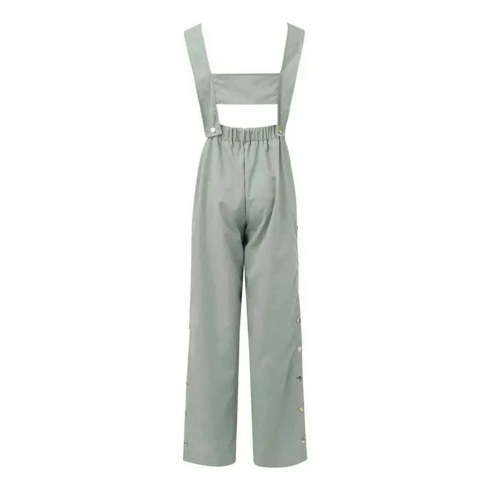 Women's Sleeveless Wide Leg Jumpsuit with Side Pockets And Button Solid Color Loose Straight-Leg Romper for Women Summer Outfit