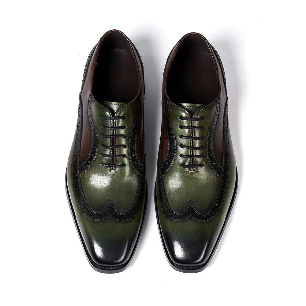 Luxury Italian Men&#39;s Oxfords Genuine Leather Brogue Wingtip Wedding Party Dress Shoes for Men Classic Lace-Up Office Formal Shoe