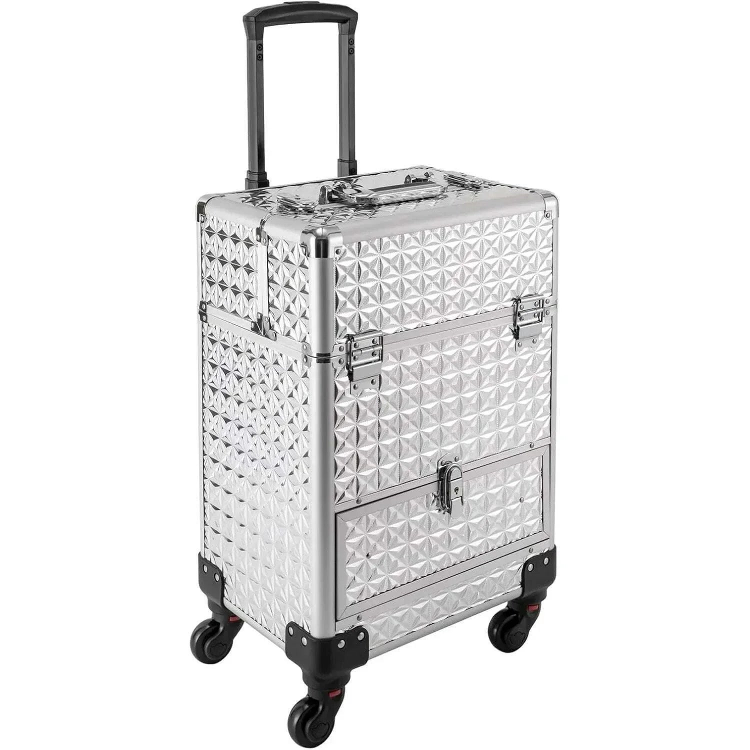 Rolling Makeup Train Case, Makeup Trolley with Drawer, Nail Case Wheeled Manicure Storage Case for Hair Stylists,Pet Groomers