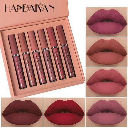 HANDAlYAN Liguid Lipstick 6-color Lipgloss Set With Long-lasting Waterproof And Non Stick Cup Matte Lip Gloss