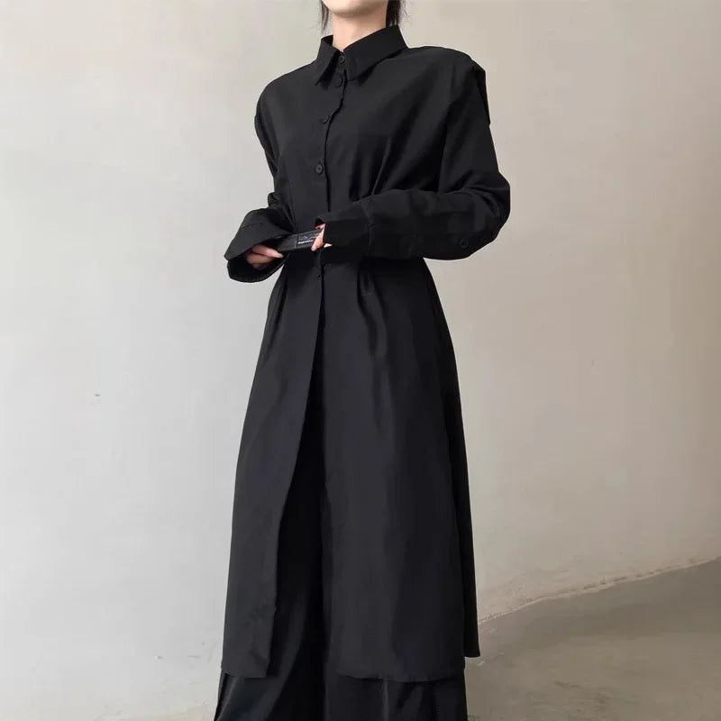 Long Waist-Cinched Coat Shirt for Men And Women Straight Leg Pants Slimming Long Shirt Dress by None( AE Stock) in Mainland Chin