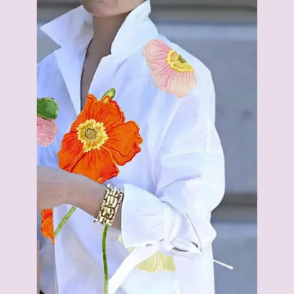 Yeezzi Female Stylish Floral Printed Lapel Shirts 2025 New Spring Long Sleeves Loose Urban Casual Office Blouse Tops For Women