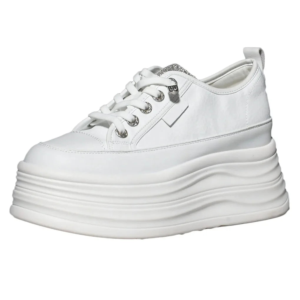 Fujin Wedge Heel Sneakers Shoes Comfy Casual Shoes Female 9cm High Quality Microfiber Leather White Platform Sneakers for Women