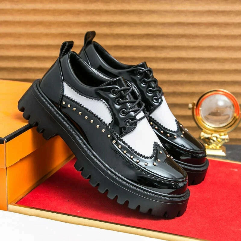 Men Casual Office Business Formal Oxford Thick Bottom Dress Shoes Men Gentleman Outdoor Patent Leather Wedding Shoes Fashion
