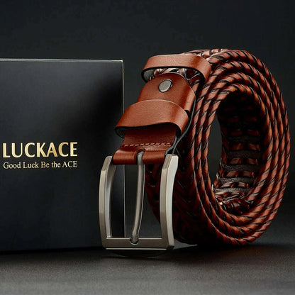 LUCKACE Genuine Leather Casual Men's Belt Trendy Golf Belts Knitted Belt With Alloy Buckle Best Gift Choice for Boyfriend/Husban