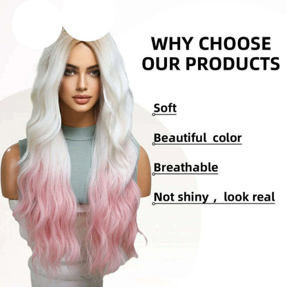 oneNonly Pink White Long Wig Blonde Rainbow Wavy Wigs Halloween Cosplay Party Wigs for Women Makeup Tools Synthetic Hair