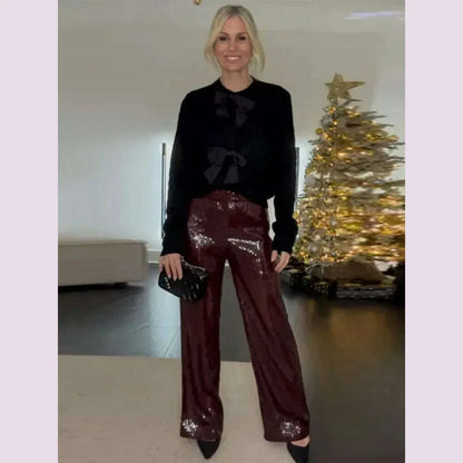 Street Sequin Pants Women Loose High Waist Wide Legs Shiny Trousers Female 2025 Spring Fashion Straight Chic Streetwears Lady