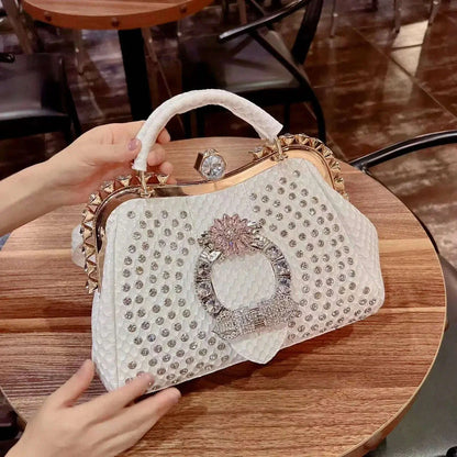 2023 New Luxury Fashion Diamonds Women&#39;s Handbags Leather Design Clip Rhinestone Bag Portable Tote Shoulder Messenger Bags