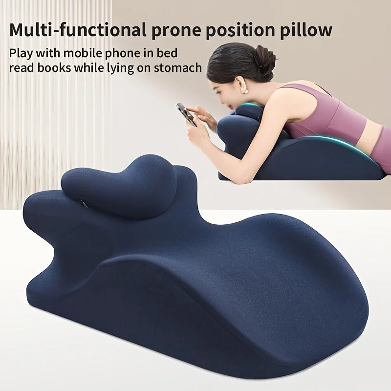 Ergonomic Bed Pillow with Detachable Headrest, 100% Polyester, Medium Firmness, for Reading and Back Support, Reading Pillow