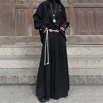 Gothic Dark Y2k Skirt Pants Genderless Japanese Harajuku Casual Outdoor Culottes Wide-Leg Pant Men'S Clothing Unisex (No String)