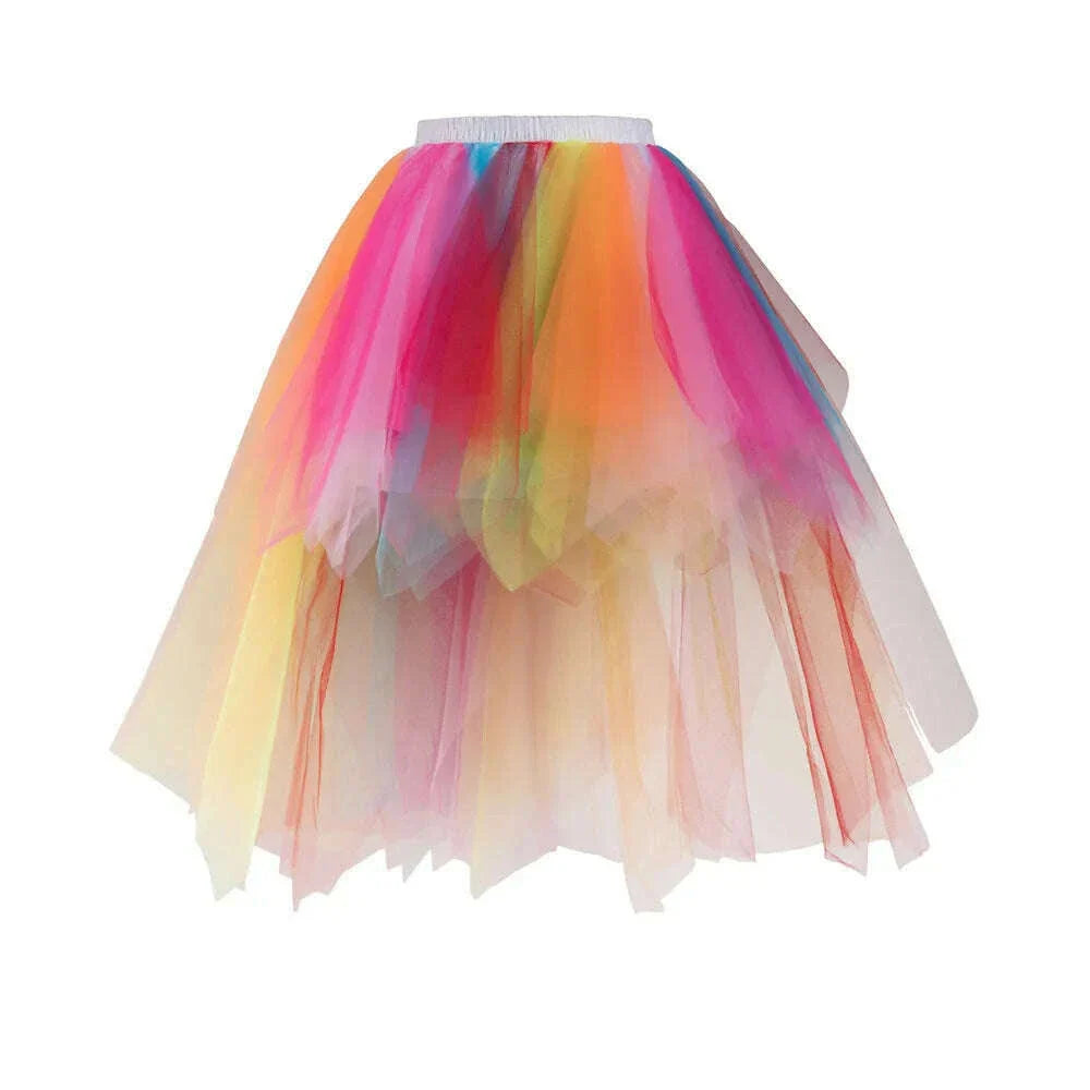 MisShow Rainbow High Low Skirts Tie Dye Tulle Tutu Skirt Bustle Petticoat Clubwear Fancy Dance Carnival Dress