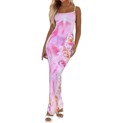 Sexy Tight Floral Print Strapless Dress Spring Summer New Arrival Cross-Border Hot Sale Ins Style Women's Ankle-Length Gown