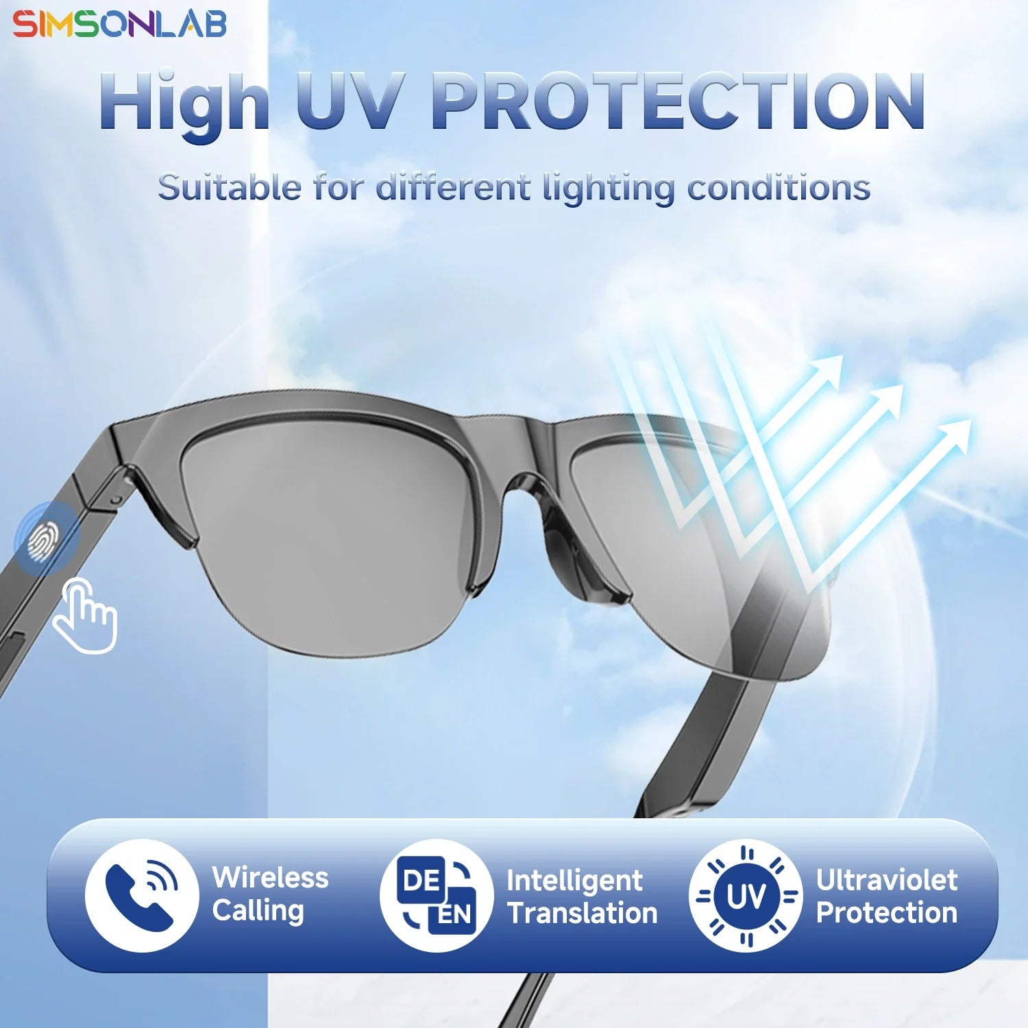 New Smart Glasses AI Translation Anti-UV Bluetooth Call HIFI Music Headphones Outdoor Sports Fashion Sunglasses For Women Men