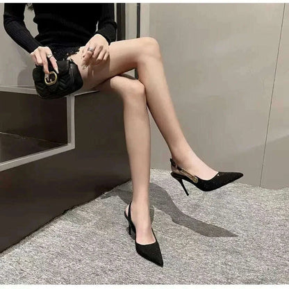 Spring Summer Fashion Shoes Luxury Rhinestones Sequined Buckle Women Pumps Elegant Pointed toe Slingbacks Stiletto High heels