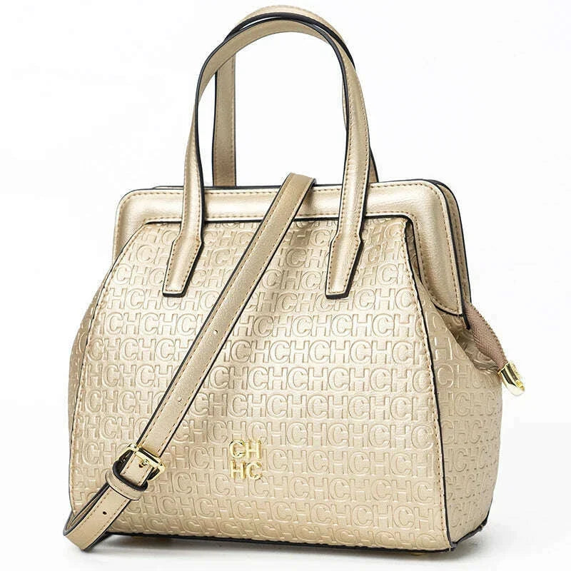 CH Classic Fashion Zipper Design Women's Handbag, Monogram Print, Versatile Solid Color Block Shoulder Bag