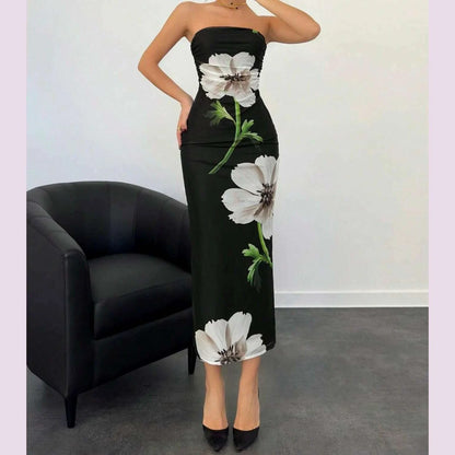 New Women's Dresses Summer Vintage Strap Casual Slim Elegant Evening Sleeveless Night Ruffles Sexy Maxi Long Dress Vestidos Sexy