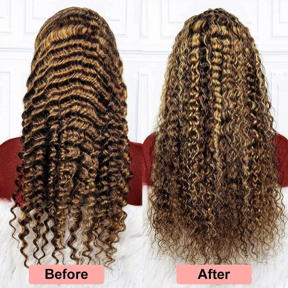 4/27 Ombre Curly Highlight Wig Human Hair Preplucked 7x5 Lace Closure Glueless Wigs Human Hair Deep Wave Ready To Wear For Women