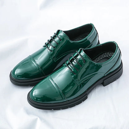 Classic Green Style Casual Derby Formal Shoes Career Office Leather Shoes Pointy Toe Handmade Business Wedding Dress Shoes Men