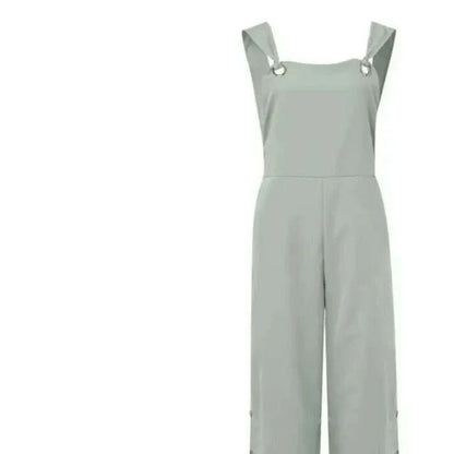 Women's Sleeveless Wide Leg Jumpsuit with Side Pockets And Button Solid Color Loose Straight-Leg Romper for Women Summer Outfit