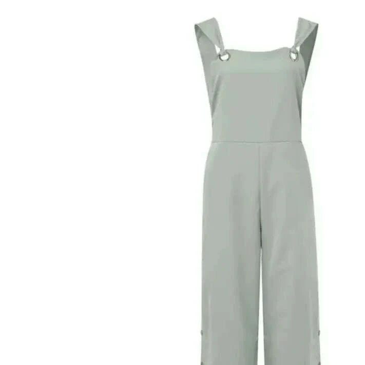 Women's Sleeveless Wide Leg Jumpsuit with Side Pockets And Button Solid Color Loose Straight-Leg Romper for Women Summer Outfit