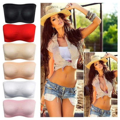 Ladies' Sexy Strapless Crop Top Bra Bandeau Boob Tube Brassiere Summer Breathable Mesh Invisible Strapless Chest Wraps Tube Tops