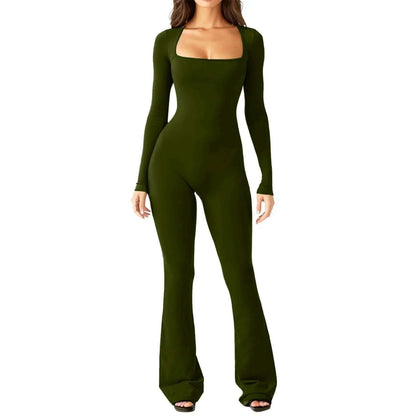 New Popular Women Wide Leg Yoga Bodysuit Outfit One Piece Gym Fitness High Quality Sport Long Sleeve Plus Size Jumpsuit