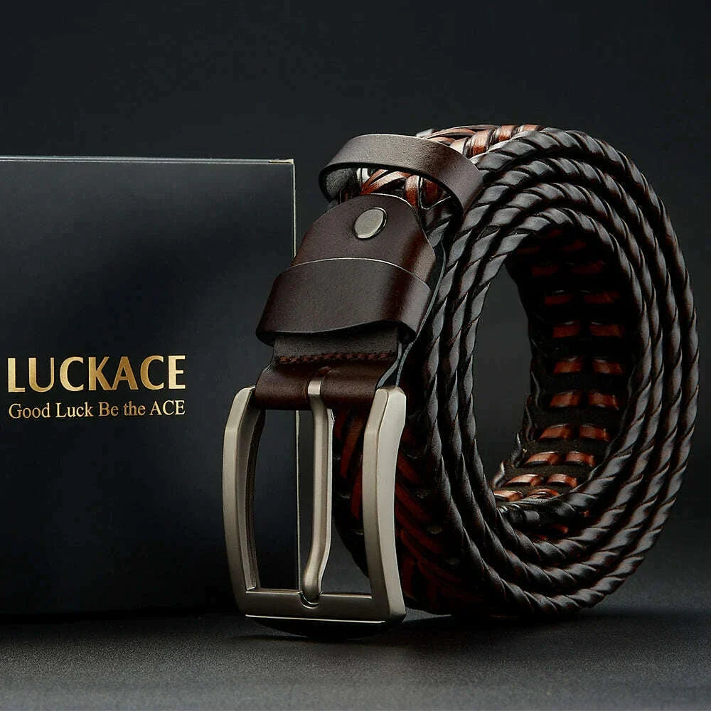 LUCKACE Genuine Leather Casual Men's Belt Trendy Golf Belts Knitted Belt With Alloy Buckle Best Gift Choice for Boyfriend/Husban