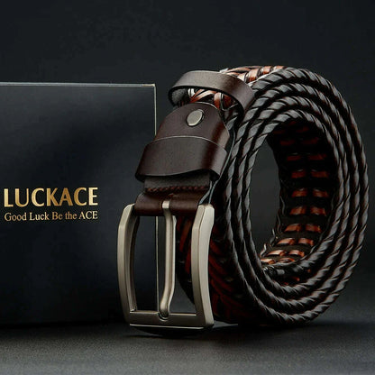 LUCKACE Genuine Leather Casual Men's Belt Trendy Golf Belts Knitted Belt With Alloy Buckle Best Gift Choice for Boyfriend/Husban