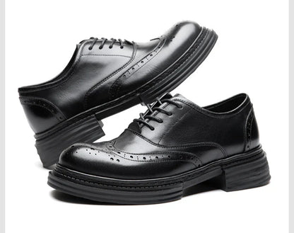 Retro Mens Casual Business Shoes Luxury Genuine Leather 2025 Spring Fashion Platform Handmade Quality Brogues Formal Shoes Male