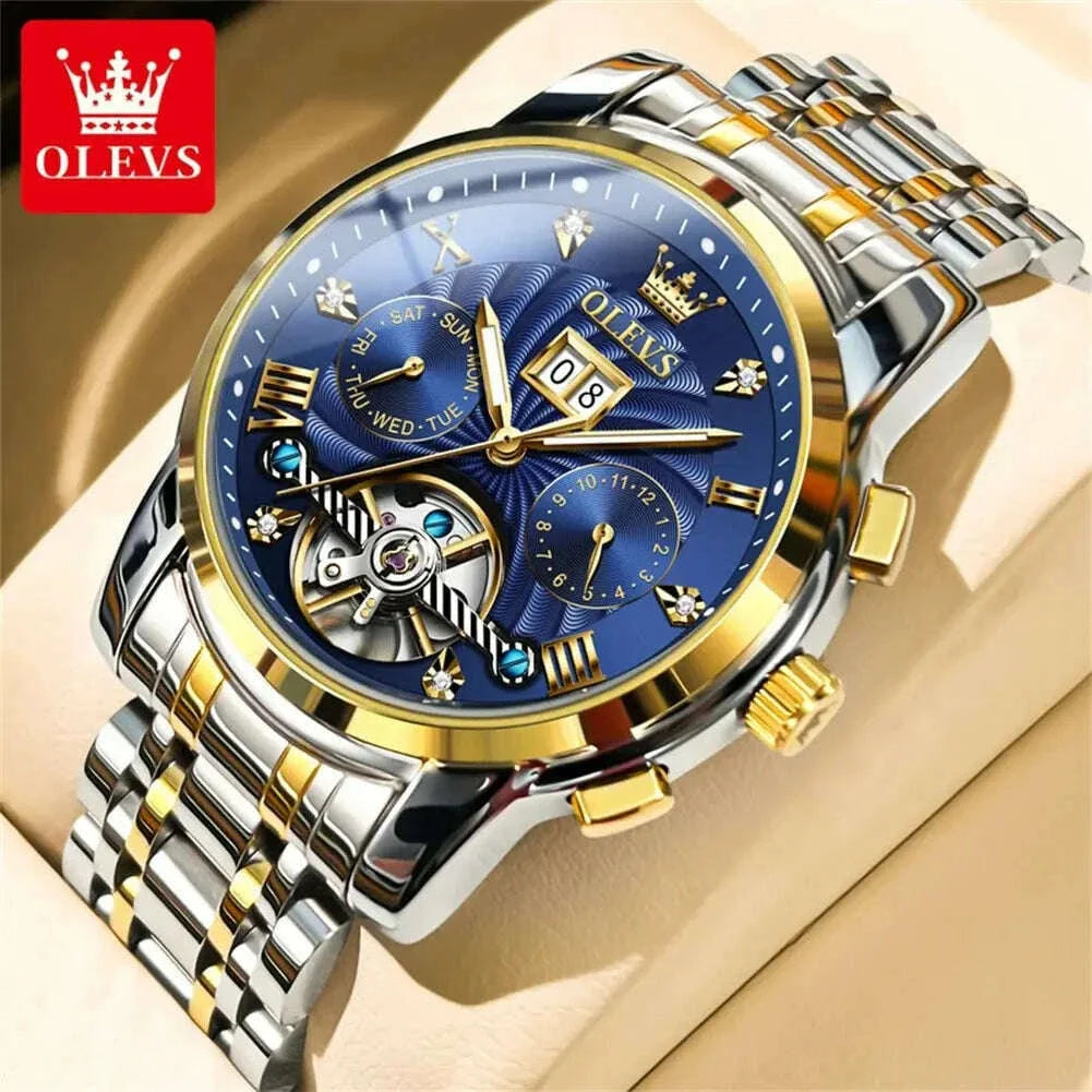 OLEVS 9910 Tourbillon Automatic Watch for Men Luxury Skeleton Men's Mechanical Wristwatch Stainless Steel Top Original Man Watch