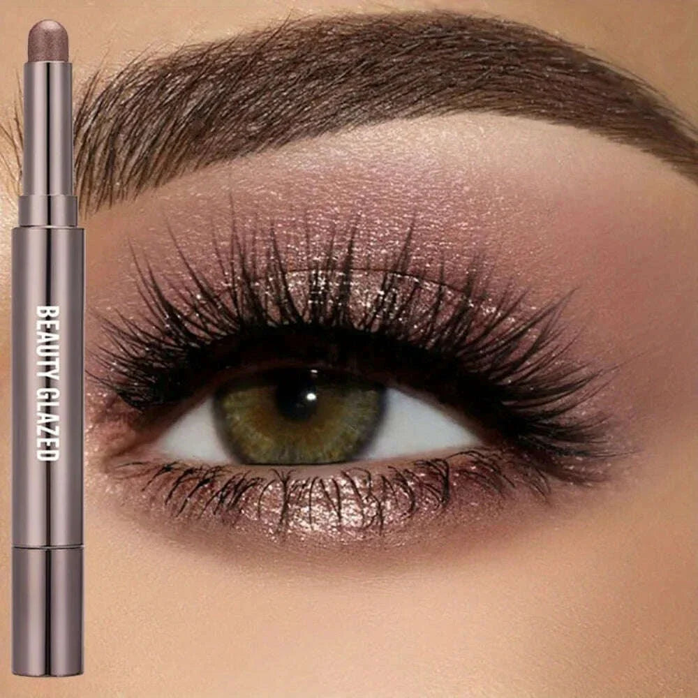 BEAUTY GLAZED 10 Colors Eyeshadow Stick Long-lasting Waterproof Eyeshadow Pen with Double Head Brush Matte and Shimmer Shade