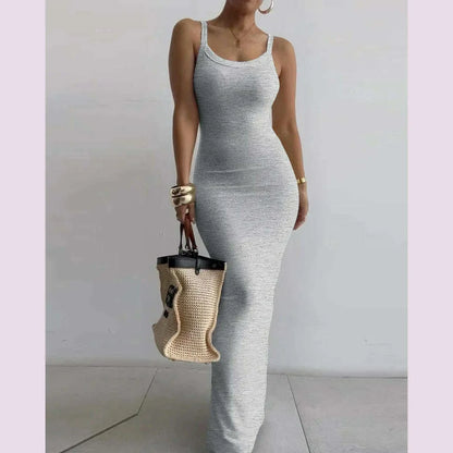 2025 Women s Sleeveless Strap O neck Sexy Belt Colorful Printed Long Skirt Evening Dress Y2k Sleeveless Solid Color Tight Fit